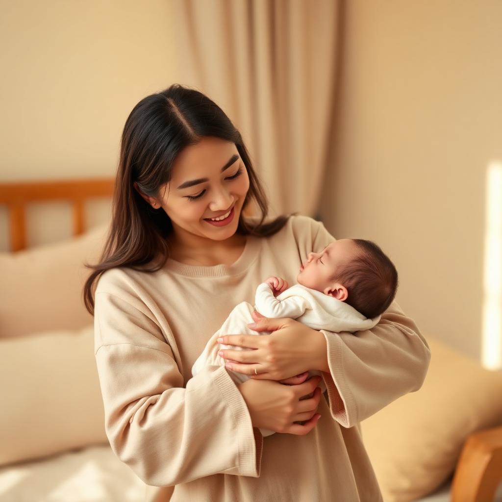 Người mẹ hạnh phúc đang bế em bé sơ sinh — Hệ Thống Mẹ An đồng hành mẹ sau sinh